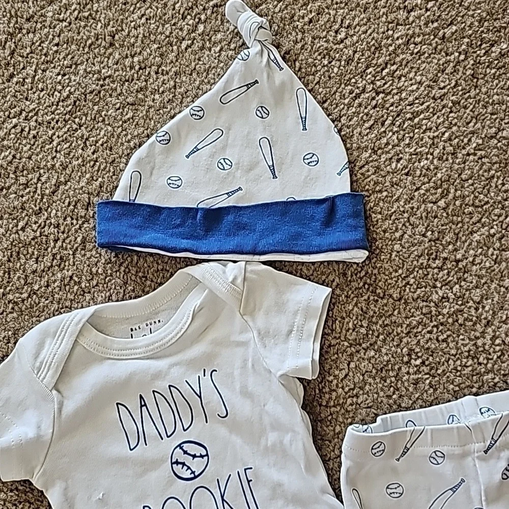 Rae Dunn Baby Outfit Daddy's Rookie Baseball 3 Piece Set